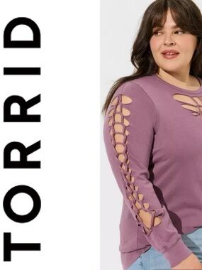 TORRID Vintage Cotton Jersey Crew Neck Slash Long Sleeve Berry Conserve Size 1